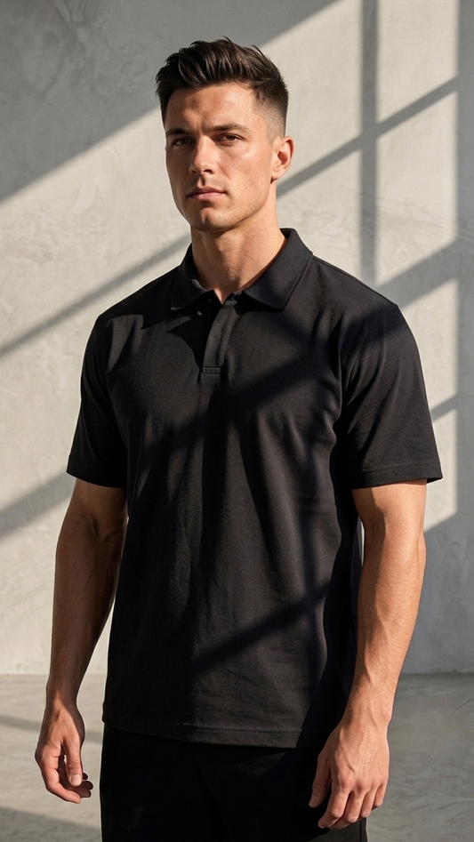 Oversized Black Polo T-shirt Heavy weighted