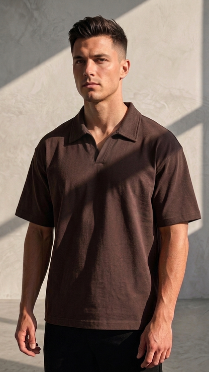Oversized Brown Polo T-shirt Heavy weighted
